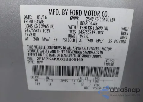 2016 Ford Edge Titanium z USA, uszkodzony, nr VIN 2FMPK4K8XGBB06169